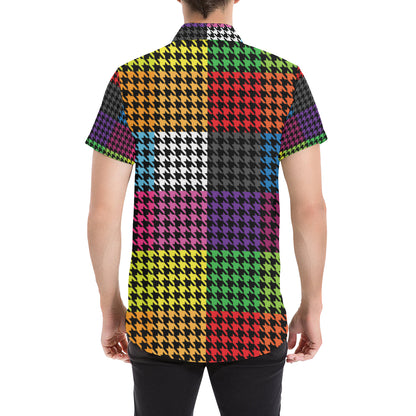 Houndstooth Colorful Pattern Print Design 01 Men's Short Sleeve Button Up Shirt