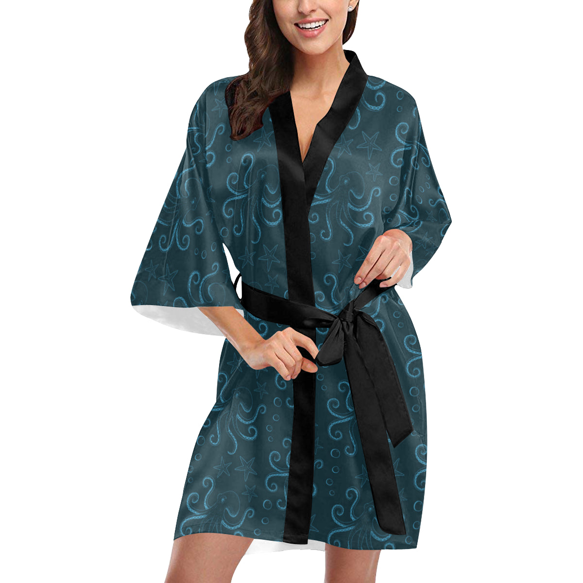 Octopus Pattern Print Design A05 Women's Short Kimono