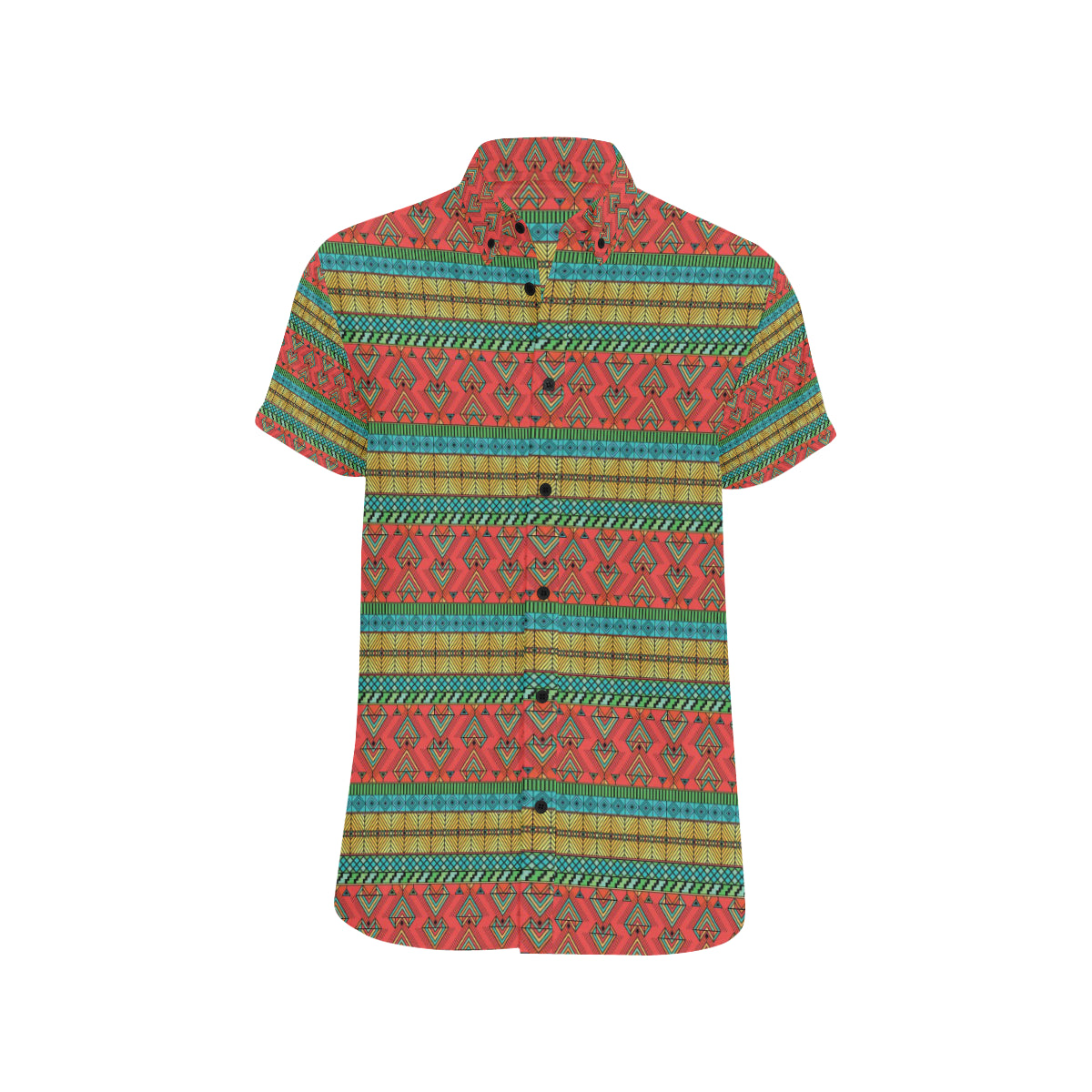 African Colorful Zigzag Print Pattern Men's Short Sleeve Button Up Shirt