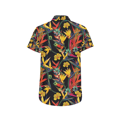 Bird Of Paradise Pattern Print Design BOP016 Men's Short Sleeve Button Up Shirt