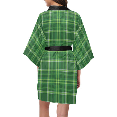 Irish Plaid Pattern Print Design 02 Women's Short Kimono