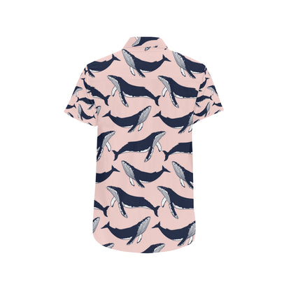 Humpback Whale Pattern Print Design 02 Men's Short Sleeve Button Up Shirt