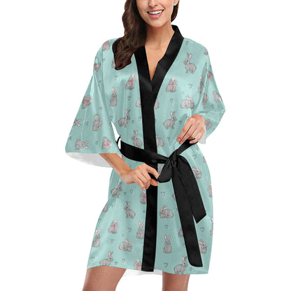 Bunny Pattern Print Design 02 Women's Short Kimono