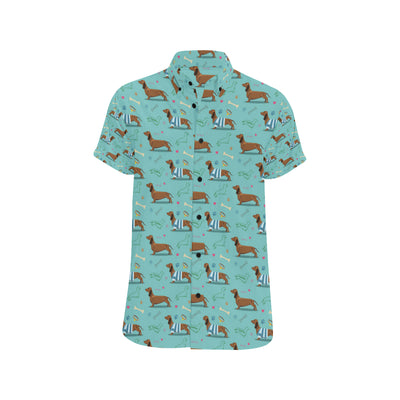 Dachshund Paw Decorative Print Pattern Men's Short Sleeve Button Up Shirt