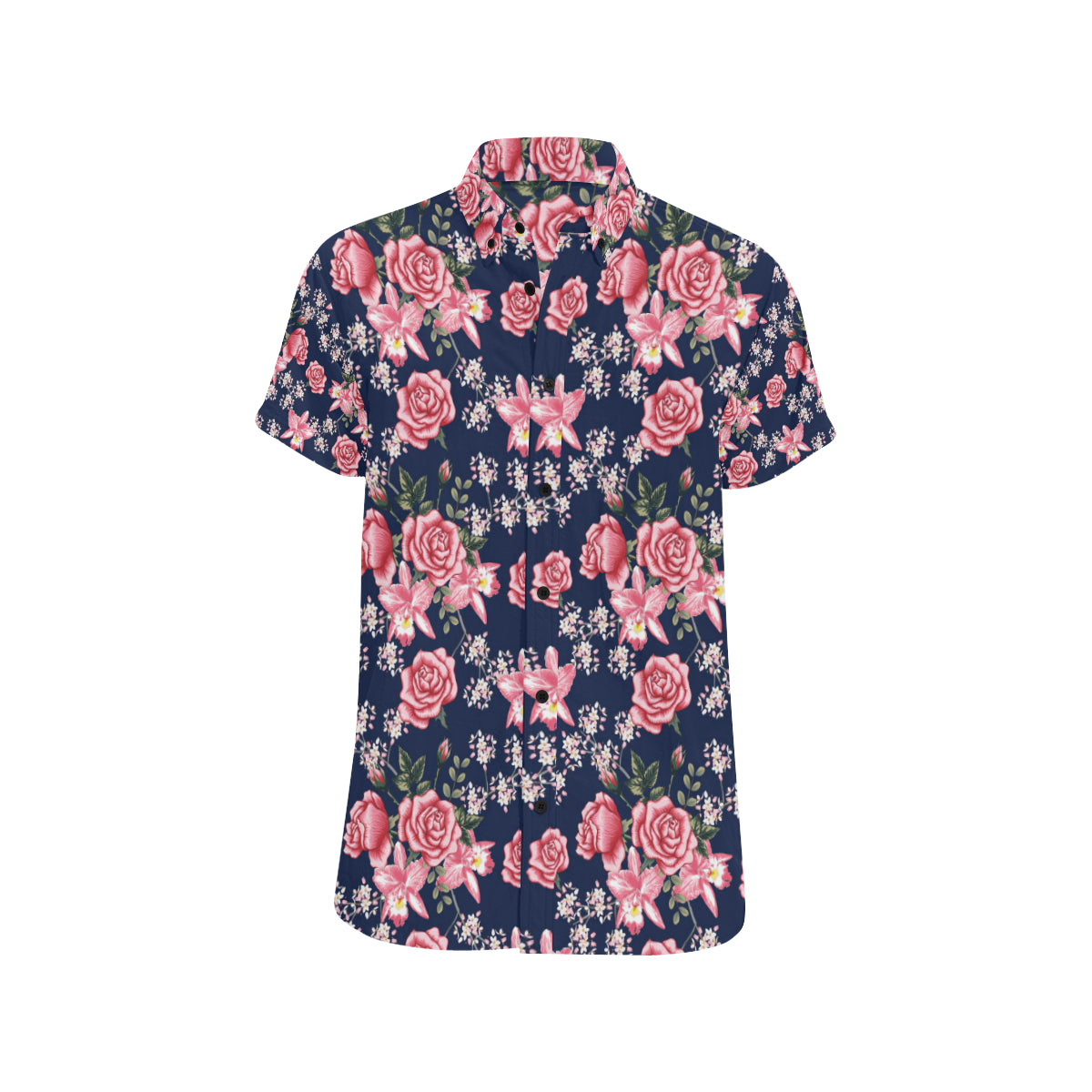 Rose Pattern Print Design A05 Men's Short Sleeve Button Up Shirt