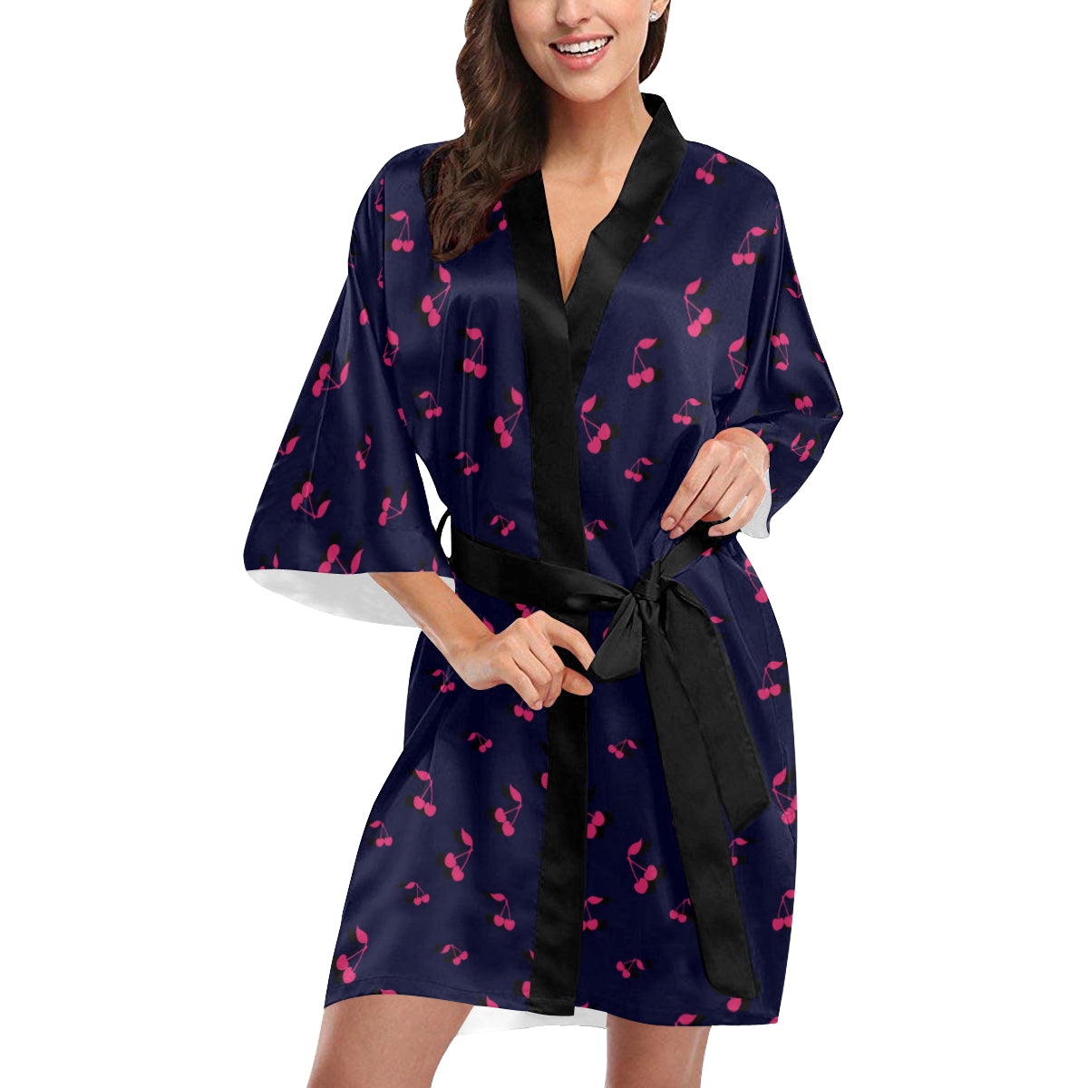 Cherry Pattern Print Design 02 Women's Short Kimono