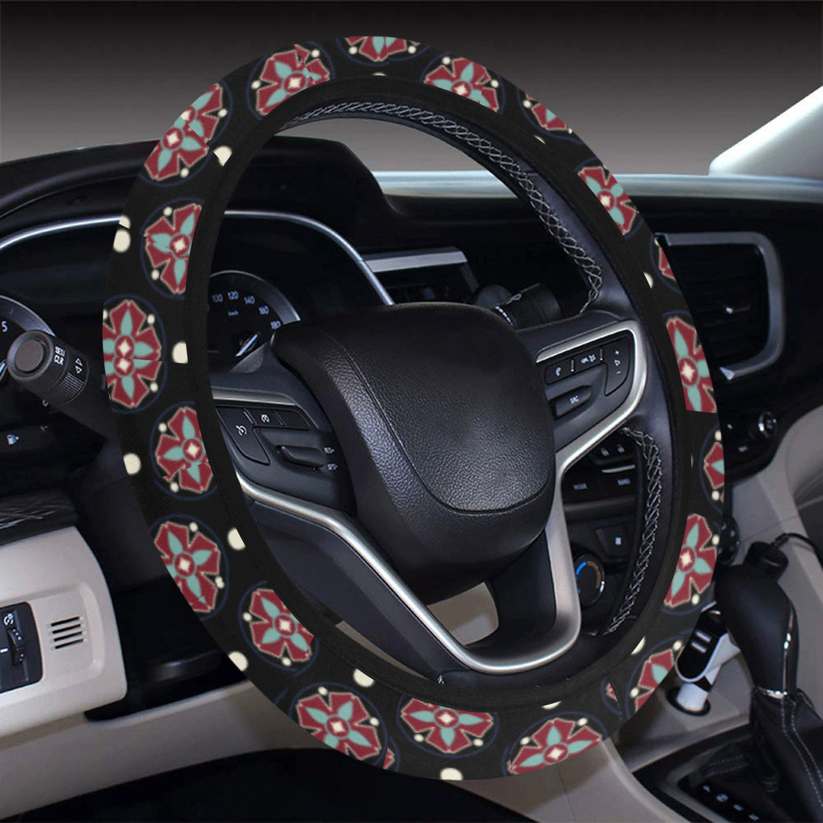 Ethnic Dot Style Print Pattern Steering Wheel Cover with Elastic Edge