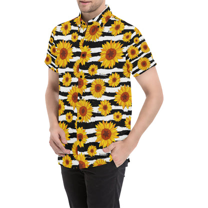 Sunflower Pattern Print Design SF010 Men's Short Sleeve Button Up Shirt
