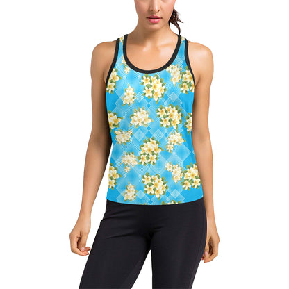 Yellow Plumeria Design Print Pattern Women's Racerback Tank Top