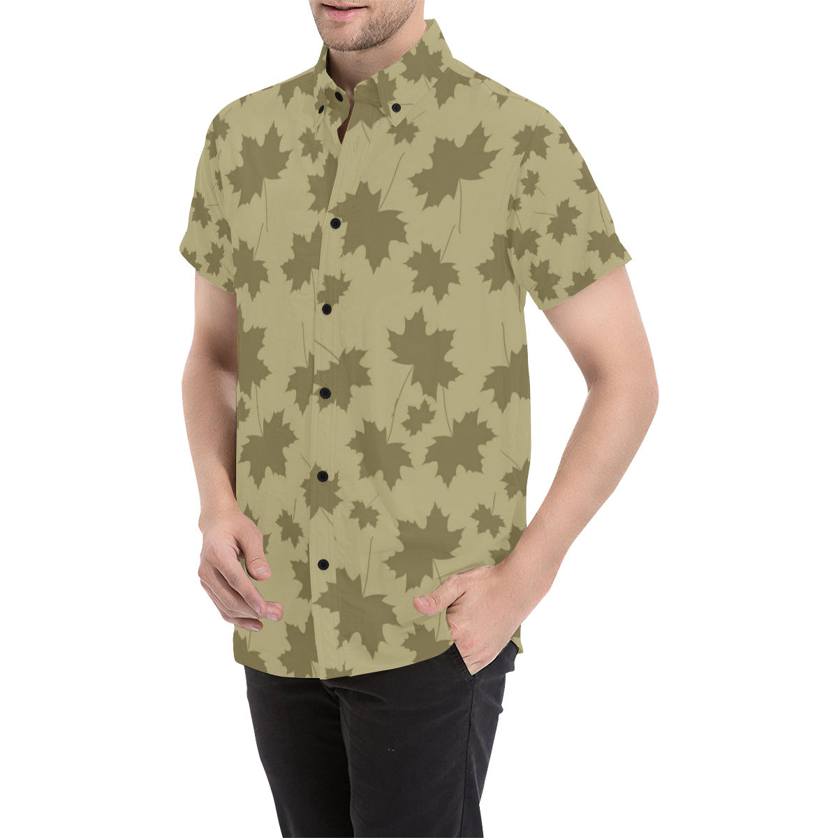Maple Leaf Pattern Print Design 01 Men's Short Sleeve Button Up Shirt