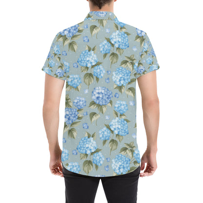 Hydrangea Pattern Print Design 01 Men's Short Sleeve Button Up Shirt