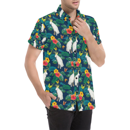 Cockatoo Tropical Pattern Print Design 02 Men's Short Sleeve Button Up Shirt