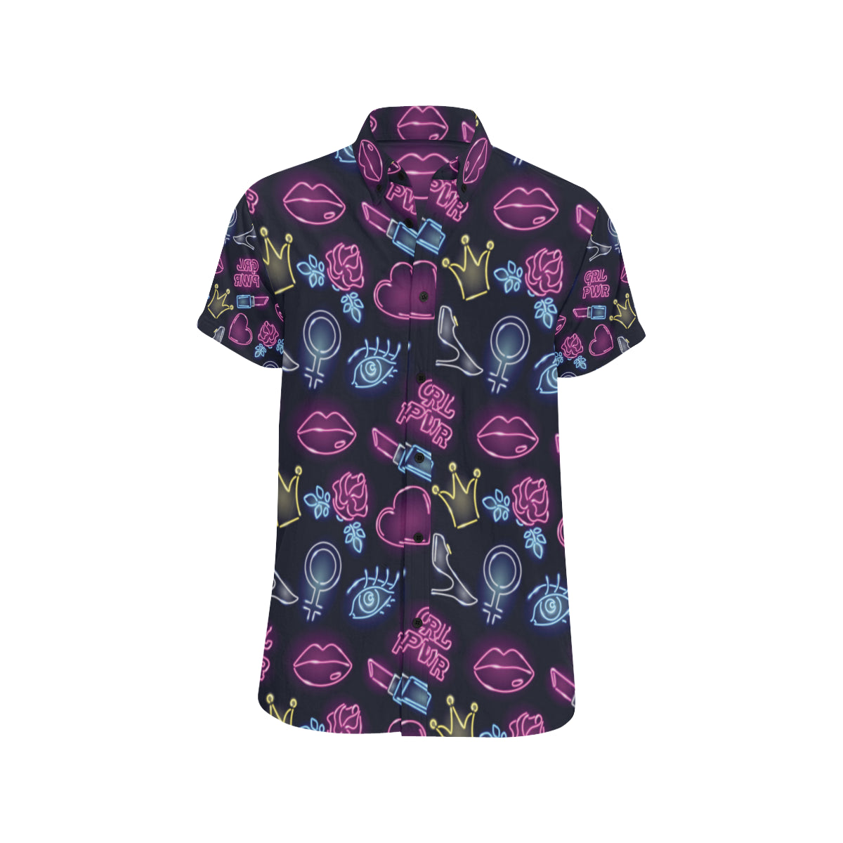 Lipstick Neon Pattern Print Design 02 Men's Short Sleeve Button Up Shirt