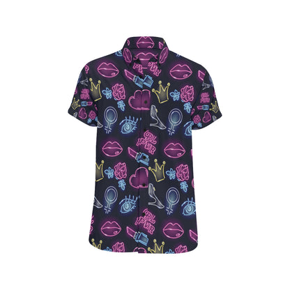 Lipstick Neon Pattern Print Design 02 Men's Short Sleeve Button Up Shirt