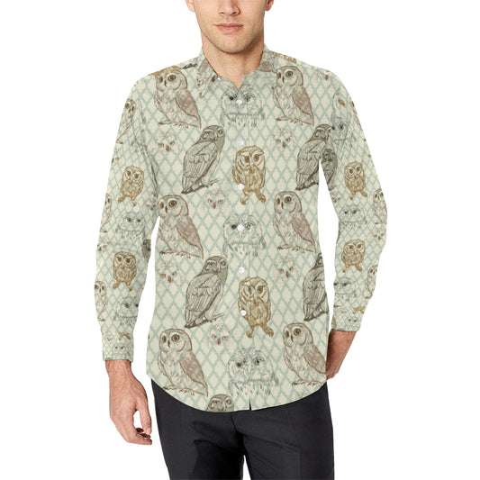 Owl Pattern Print Design A03 Men's Long Sleeve Shirt