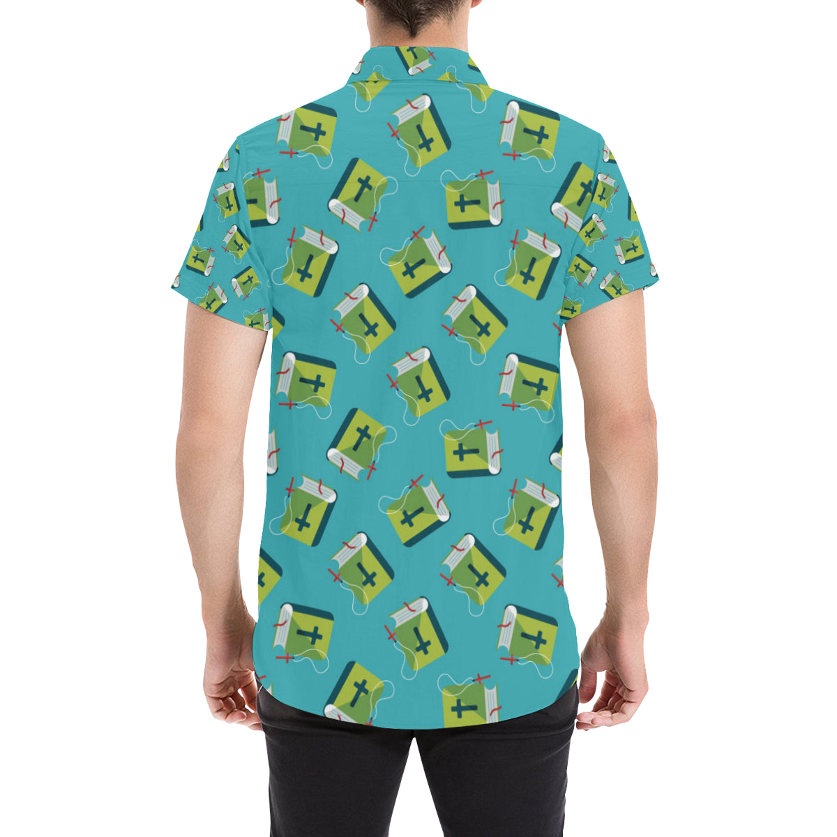 Bible Pattern Print Design 01 Men's Short Sleeve Button Up Shirt