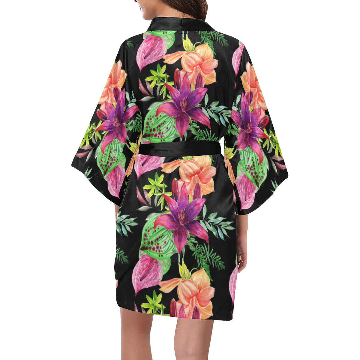 Amaryllis Pattern Print Design AL09 Women's Short Kimono