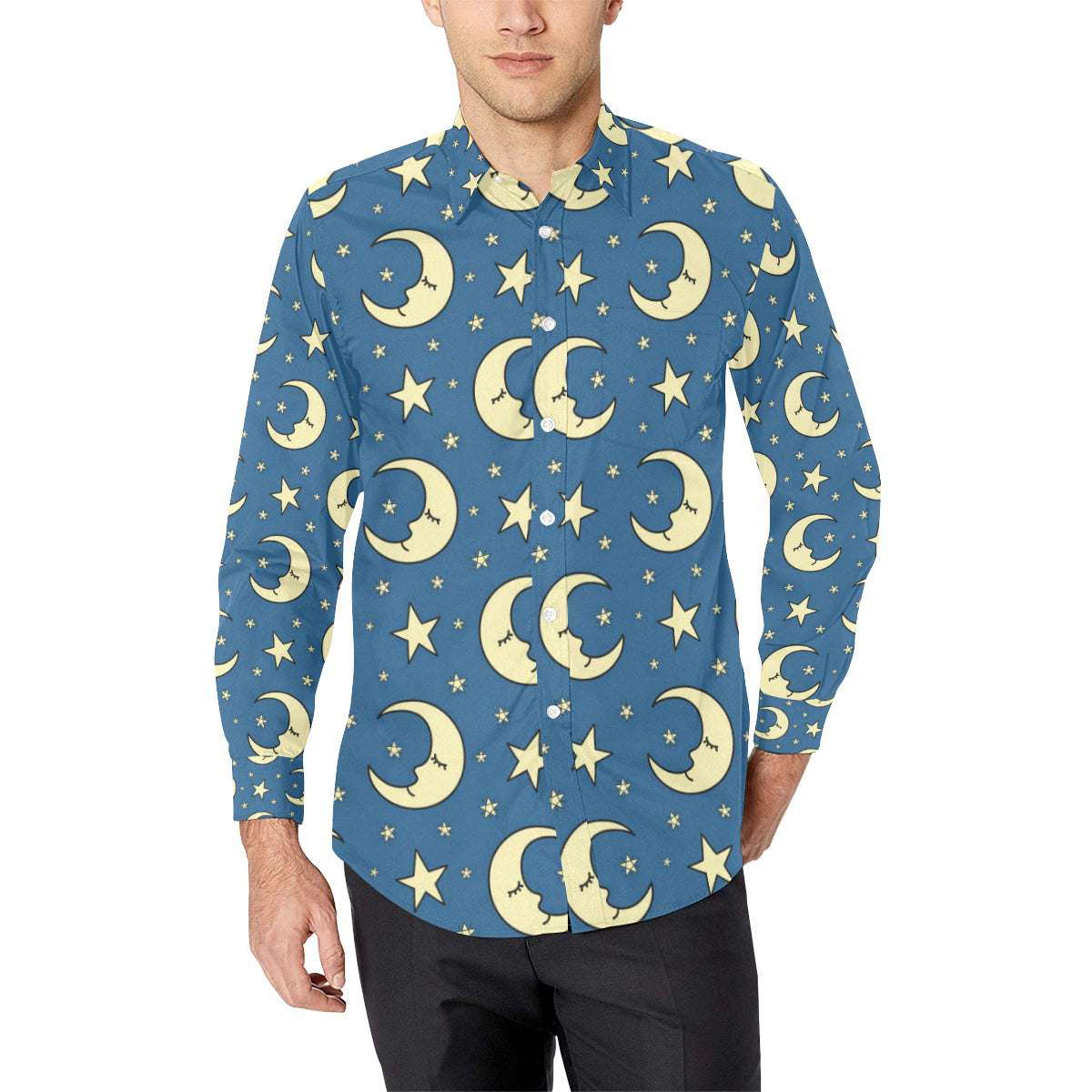 Moon Night Pattern Print Design 03 Men's Long Sleeve Shirt