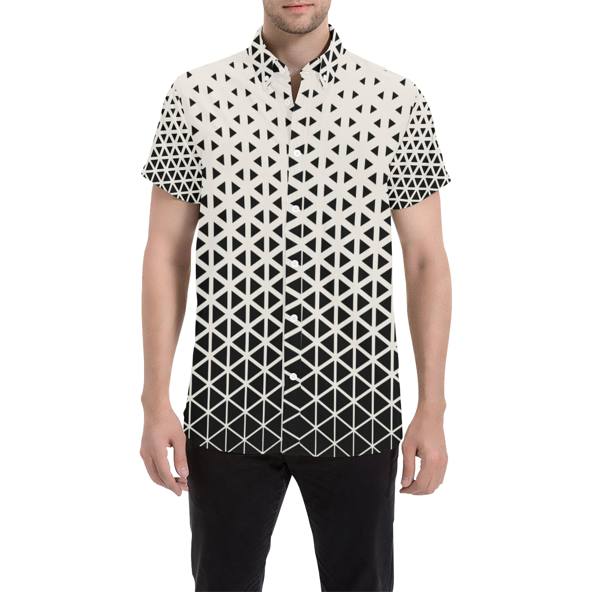 Geometric Black White Pattern Print Design 03 Men's Short Sleeve Button Up Shirt