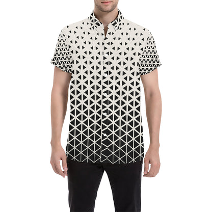 Geometric Black White Pattern Print Design 03 Men's Short Sleeve Button Up Shirt