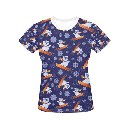 Snowboard Bear Print Design LKS305 Women's  T-shirt