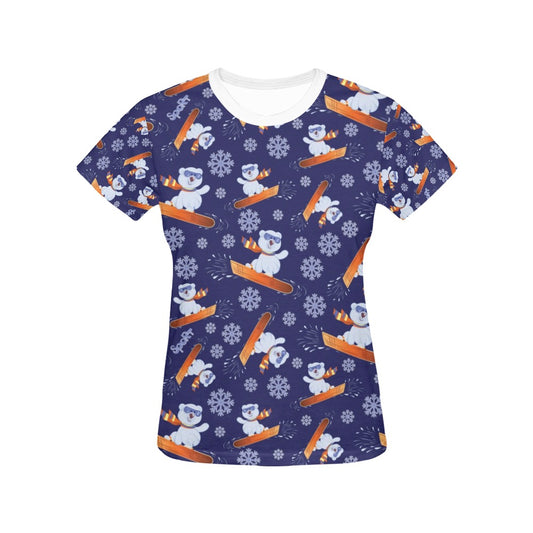 Snowboard Bear Print Design LKS305 Women's  T-shirt