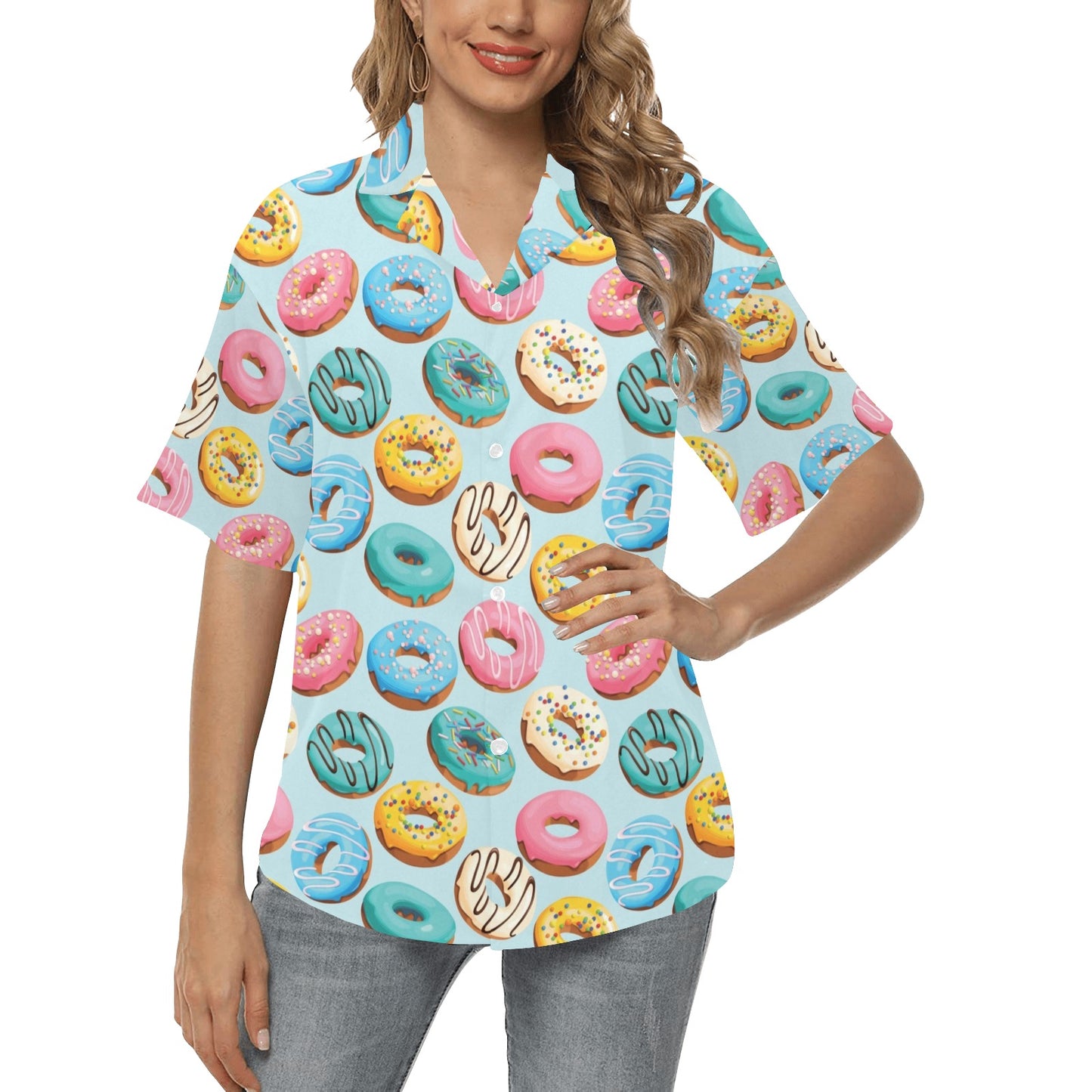 Donut Pattern Print Design DN05 Women's Hawaiian Shirt