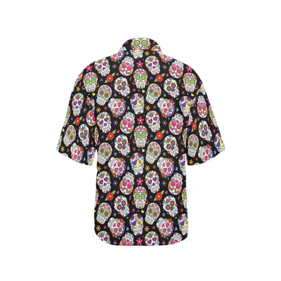 Sugar Skull Print Design LKS302 Women's Hawaiian Shirt