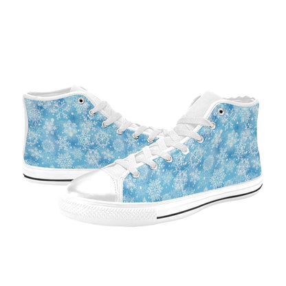 Snowflake Blue Print Design LKS301 High Top Women's White Shoes