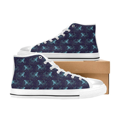 Shark Print Design LKS306 High Top Women's White Shoes