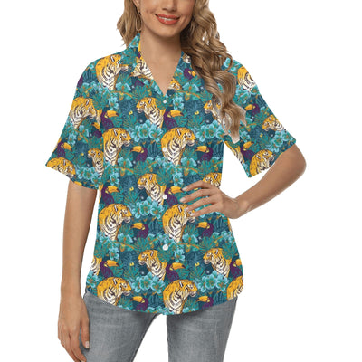 Tiger Tropical Print Design LKS301 Women's Hawaiian Shirt