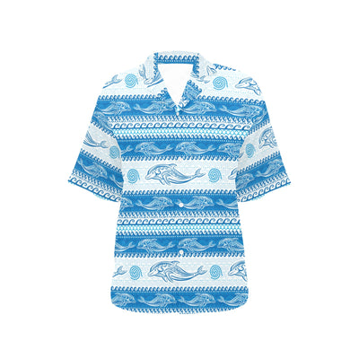 Dolphin Tribal Print Pattern Women's Hawaiian Shirt