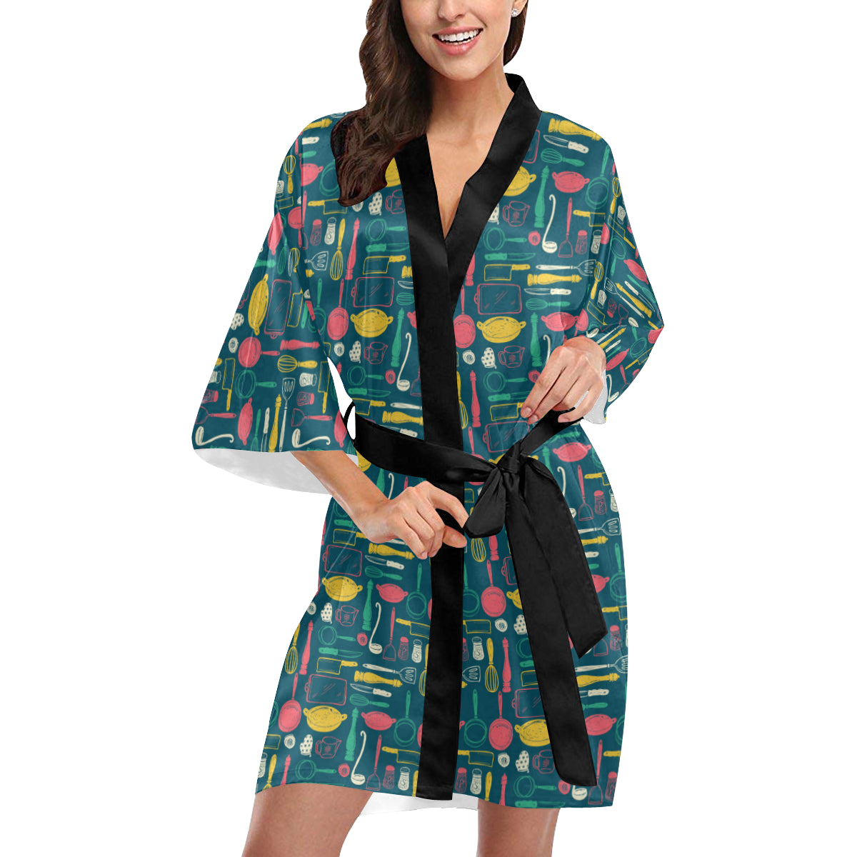 Cooking Kitchen Tools Pattern Print Design 01 Women's Short Kimono