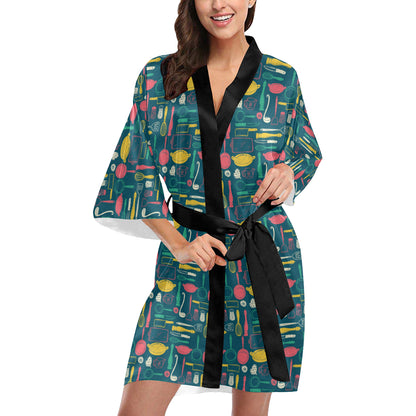 Cooking Kitchen Tools Pattern Print Design 01 Women's Short Kimono