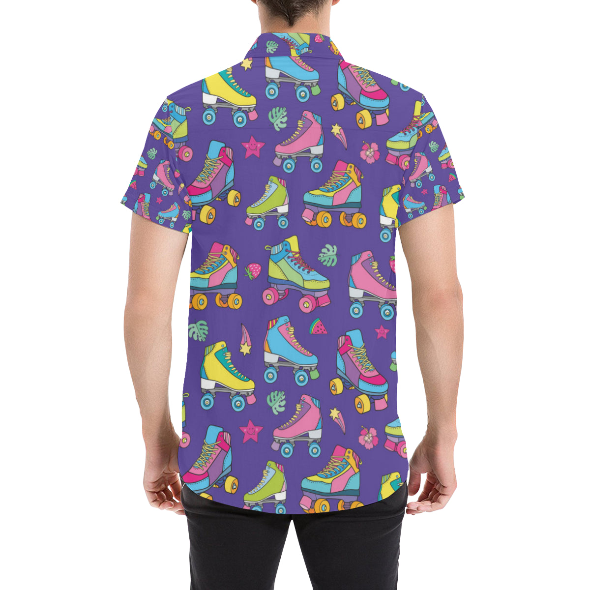 Roller skate Colorful Pattern Print Design A05 Men's Short Sleeve Button Up Shirt