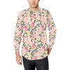 Floral Pink Butterfly Print Men's Long Sleeve Shirt