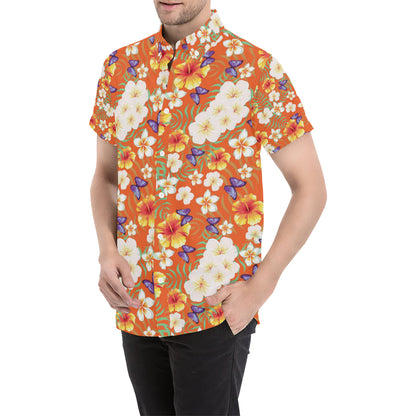 Tropical Flower Pattern Print Design TF027 Men's Short Sleeve Button Up Shirt