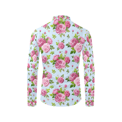 Rose Pink Pattern Print Design RO08 Men's Long Sleeve Shirt