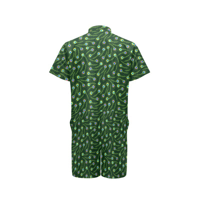 Peacock Feather Green Design Print Men's Romper