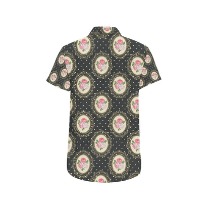 Rose Pattern Print Design RO015 Men's Short Sleeve Button Up Shirt