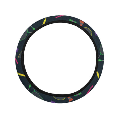 Badminton Pattern Print Design 04 Steering Wheel Cover with Elastic Edge