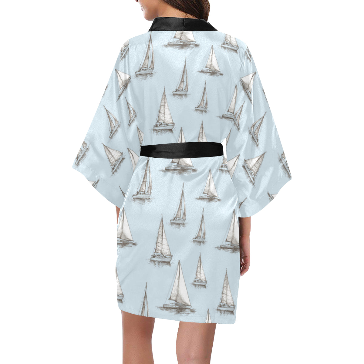 Sailing Ships Pattern Print Design A01 Women's Short Kimono