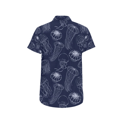 Jellyfish Pattern Print Design 05 Men's Short Sleeve Button Up Shirt