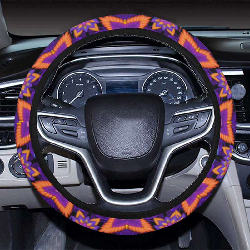 kaleidoscope Purple Orange Print Design Steering Wheel Cover with Elastic Edge