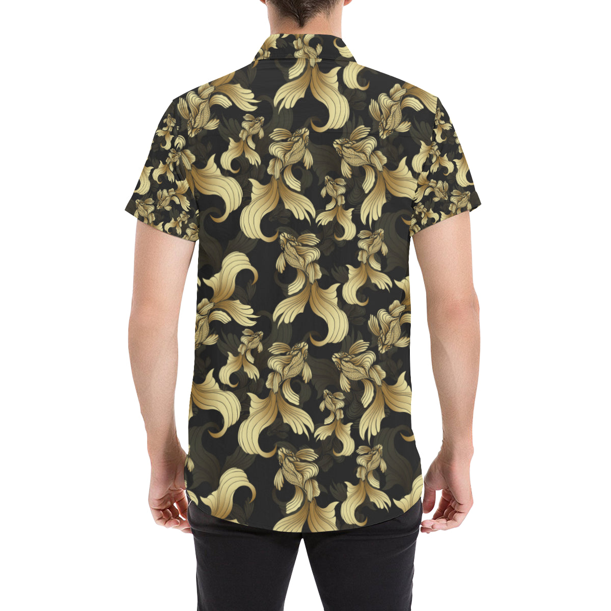 Goldfish Pattern Print Design 02 Men's Short Sleeve Button Up Shirt