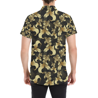 Goldfish Pattern Print Design 02 Men's Short Sleeve Button Up Shirt