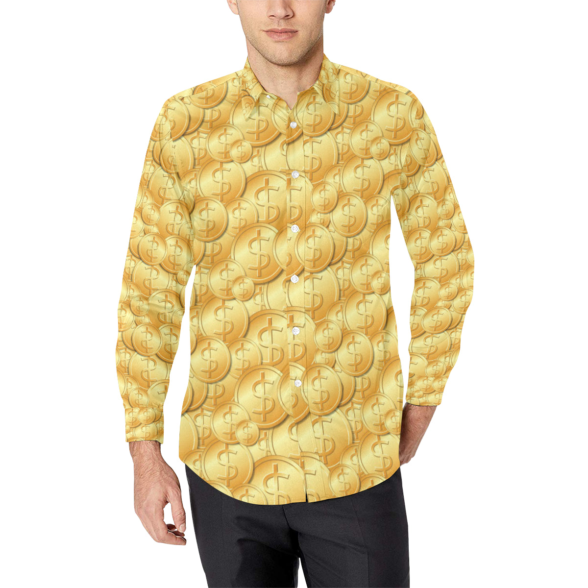 Dollar Pattern Print Design DO03 Men's Long Sleeve Shirt