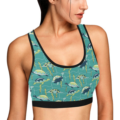 Sea Turtle Pattern Print Design T08 Sports Bra