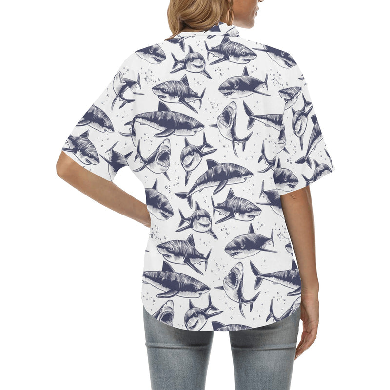 Great White Shark Pattern Print Design 02 Women's Hawaiian Shirt