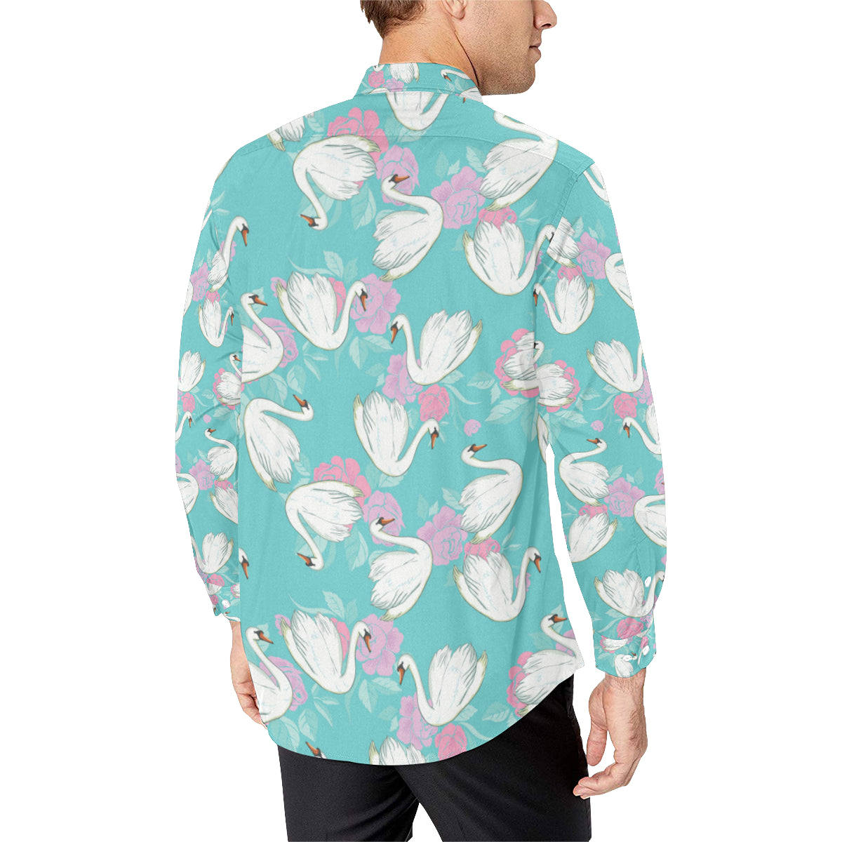 Swan Pattern Print Design 03 Men's Long Sleeve Shirt